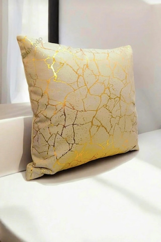 Soho Kumaş Altın Varak Desenli Dekoratif 4'lü Kırlent Yastık Kılıfı Seti 42 x 42 CM Sarı