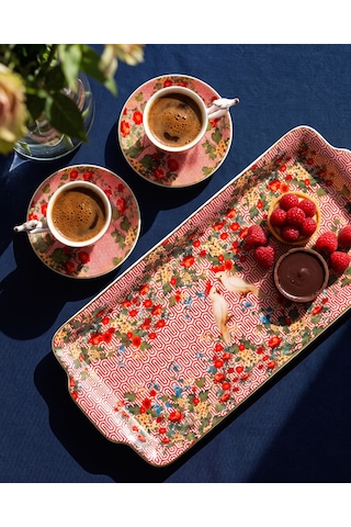 Kırmızı Porselen Tepsi 35x15,6x2,6 Cm