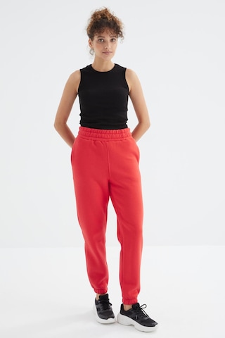 Tommy Life Fiesta Yüksek Bel Şardonlu 3 İplik Pamuklu Basic Kadın Eşofman Alt - 94624 Kırmızı