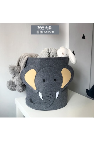 Büyük Kapasiteli Karikatür Hayvan Keçe Saklama Kovası Yıkanabilir Elephant