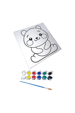 Hayal Sepeti Sevimli Panda Resimli Tuval 20 X 20 6lı Boya, Fırça Boyama Seti