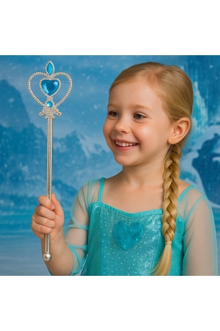 Frozen Elsa Temalı Mavi Kalp Taşlı Sihirli Asa Kız Çocuk Kostüm Aksesuarı - 31 Cm