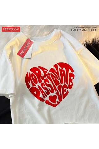 Startmore Y2k Vintage Tişört Tee Daha Tutkulu Aşk Baskı Beyaz