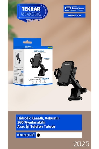 T-42 Araç İçi Telefon Tutacağı Vakumlu Sabit Stand Güçlü Tutuculu Kayıp Önleyici Aparat-1305 Gri