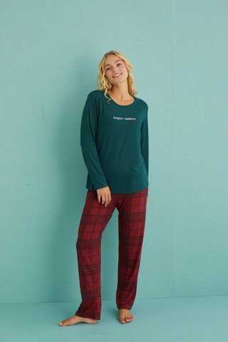 Mihra Kadın Pijama Takımı Uzun Kol Kışlık Yeşil