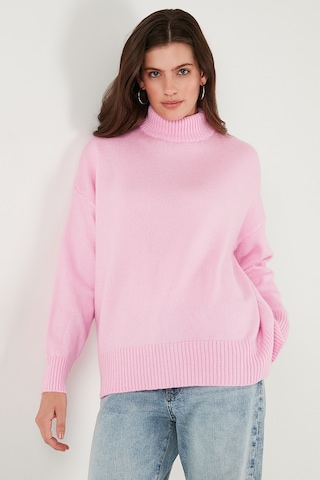 Lela Oversize Fit Balıkçı Yaka Yumuşak Dokulu 2'Li Paket Triko Bayan Kazak 680Kz00469S2 Şeker Pembe-Antrasit
