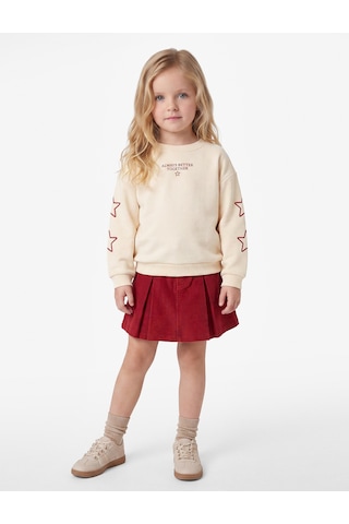 Koton Yıldız Baskılı Bisiklet Yaka Uzun Kollu Şardonlu Sweatshirt Bej 7wmg10172ak Ekru