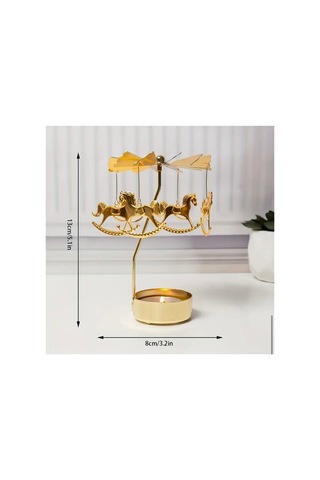 Sihirli Döner Atlıkarınca Tealight Mumluk - Gold
