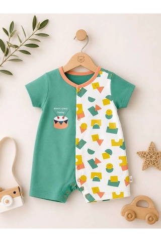 Ferasty İstanbul Unisex Bebek Tulum Çıtçıtlı Kısa Kollu Yeşil