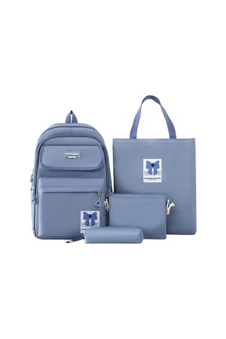 Yeni Kampüs Öğrenci Okul Çantası Büyük Kapasiteli Dört Parçalı Set-mavi