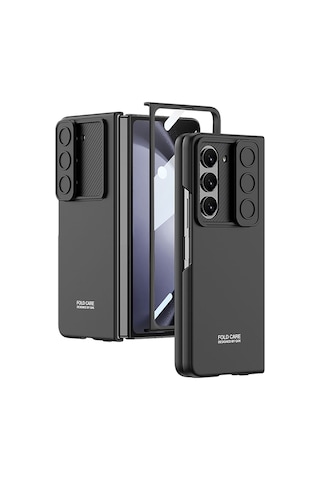Samsung Uyumlu Galaxy Z Fold 5 Kılıf Kamera Korumalı Zore Kıpta Sürgülü Kapak Siyah
