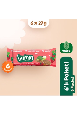 Hummorganic Organik Vegan Çilekli ve Fındıklı Yulaf Bar - 6 adet
