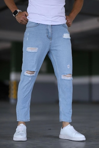 Erkek Boyfiend Yırtıklı Buz Mavi Kot Pantolon Buz Mavi