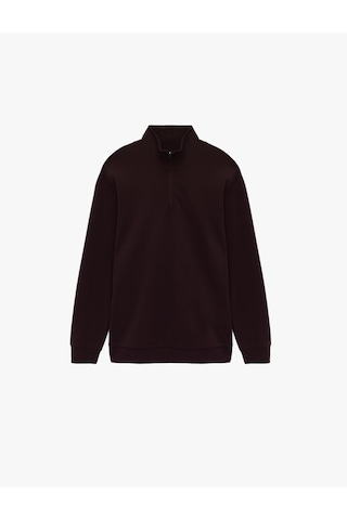 Koton Pamuklu Uzun Kollu Oversize Dik Yaka Yarım Fermuarlı Sweatshirt Bordo Şarap 6sam70009nk Bordo - Şarap