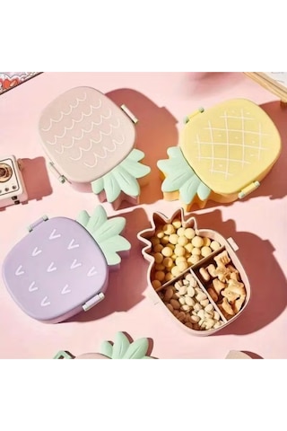 Ananas Görünümlü Çocuk Beslenme Çantası 3 Bölmeli Taşınabilir Yemek Kabı Pembe