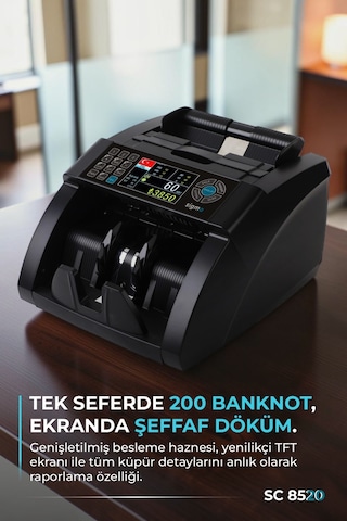 SC8520 Karışık Para Sayma Makinesi, TL ve Euro Karışık, Usd Adet Sayım  + Müşteri Ekranı