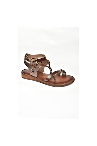 Fox Shoess374781503 Kahverengi Hakiki Deri Parmak Arası Kadın Sandalet Kahverengi