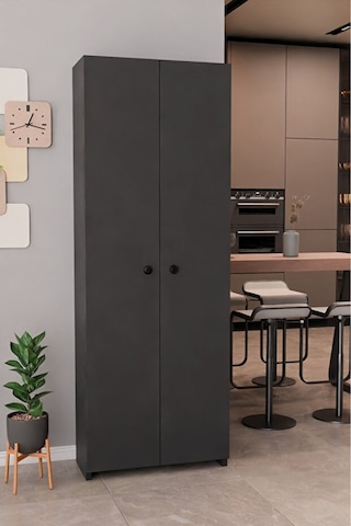 150 Cm 2 Kapaklı 5 Raflı Çok Amaçlı Mutfak Dolabı Kiler Düzenleyici Organizer Ve Erzak Dolabı Antrasit