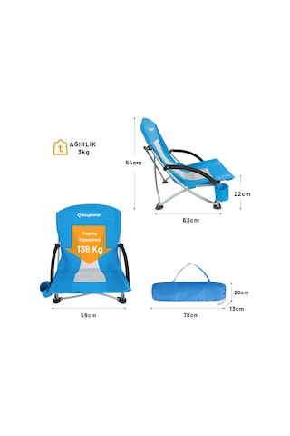 Kingcamp Lilac Beach Chair Plaj Ve Dinlenme Sandalyesi 2'li Set Blue Mavi