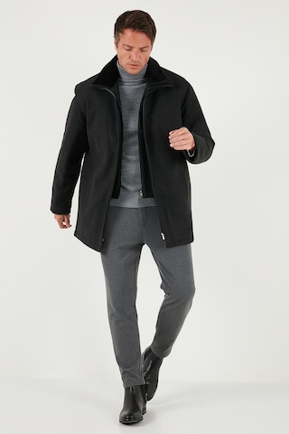 Buratti Slim Fit Çıkarılabilir Tüylü Yaka Detaylı Astarlı Kaşe Erkek Kaban 58400217 Füme