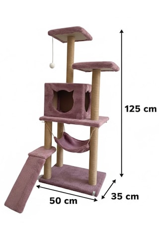 Missidea S9 Kedi Tırmalama Kulesi Platformlu 124 Cm Gül Kurusu
