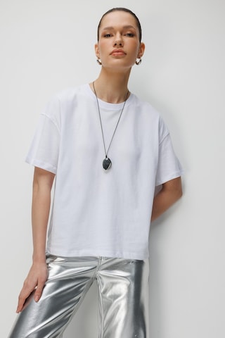 Mixray 4852 Kadın Yırtmaçlı Oversize Basic %100 Pamuk T-shirt Beyaz BEYAZ