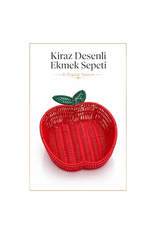Ekmek Sepeti Kiraz Şeklinde Hasır Detaylı 26x20 Cm Kırmızı