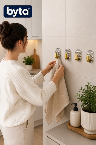 4'lü Şeffaf Yapışkanlı Altın Duvar Askılığı Delmeden Montaj Güçlü Yapışkanlı Çok Amaçlı Kanca Banyo, Mutfak Ve Antre İçin Altın
