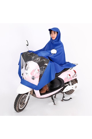 Büyük Siperlikli Elektrikli Araç Motosiklet Yağmurluğu-mavi