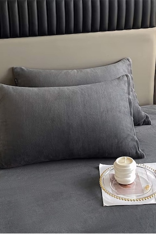 Kadife Kumaş Fitted Lastikli Çarşaf Takımı 160x200+30 Cm Antrasit