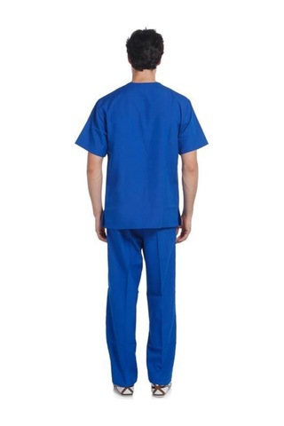 V Yaka Takım Kısa Kol Saks Mavi