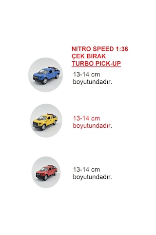 Nıitro Speed 1:36 Çek Bırak Turbo Pick-up 3'lü Canlı Renkler Mavi, Sarı, Kırmızı