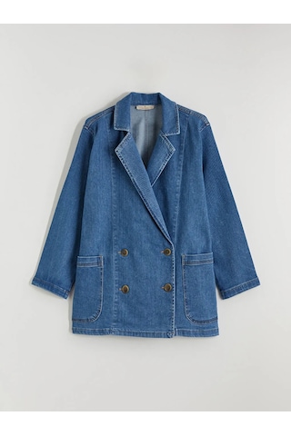 Lc Waikiki Lacivert Kruvaze Yaka Kadın Jean Blazer Ceket