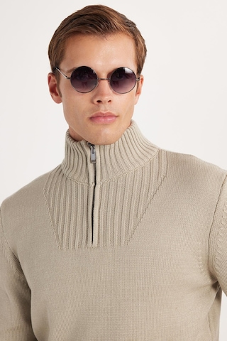 Tudors Erkek Slim Fit Dar Kesim Armürlü Fermuarlı Yeşil Dik Yaka Kazak-34917 Yeşil