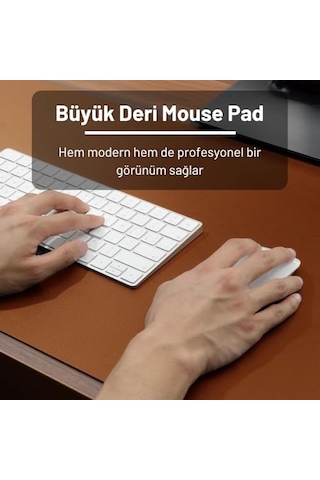 Black Deer Pu Deri Mouse Pad Dikişli Kenar Dayanıklı Büyük Boy Çift Yönlü Kullanım Ofis Masa Matı Sümen Kahverengi, 90x40 Xl