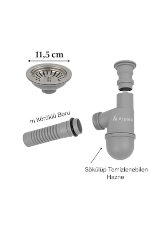 Taslı Çöpmak Evye Sifonu Gri Renk, Koku Önleyici, Temizlenebili