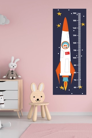 Çocuk Odası Uzay Roketi Temalı Boy Ölçme Cetveli Duvar Sticker