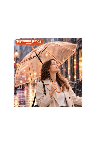 Toptancı Amca 90 Cm Çap 70 Cm Baston Boy Şeffaf Renkli Yağmur Şemsiyesi Mavi Görseldeki Gibi
