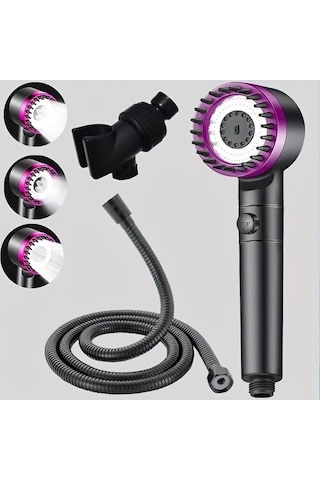 Bosphorusboutique02 Basınçlı Duş, 3 Hızlı Ayarlı Masaj, 1 Tıklama Durdurma, Gray 3 Adet Gri