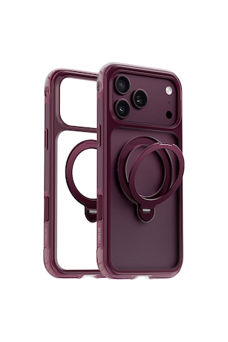 Apple iPhone Uyumlu 18 Pro Kılıf Wiwu As-203 Aeroshield Ultra Serisi M-safeli Airbag Standlı Kapak Bordo