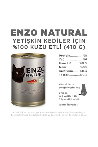 Enzo Natural Kuzu Etli Konserve Yaş Kedi Maması 410 Gr X 24