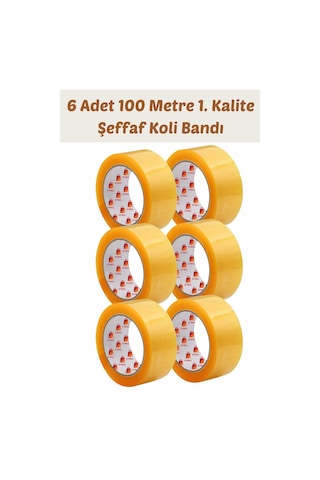6 Adet 100 Metre Hotmelt Koli Bandı 1. Kalite Şeffaf Renkli, Güçlü Yapışkan, Kağıda Yapışır 6