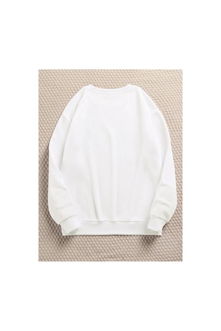 Tarzsokak Kedicikler Renkli Oversize Bisiklet Yaka Pamuklu Sweatshirt Beyaz