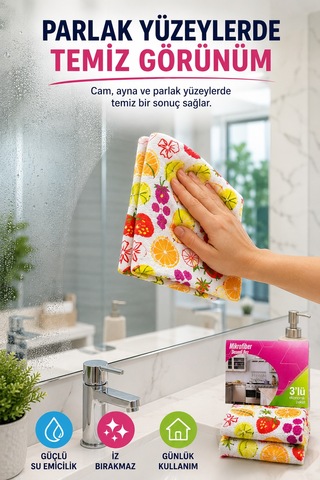 Renkli 3'lü Mikrofiber Temizlik Bezi 35x35 Cm Çok Amaçlı Mutfak Cam Banyo Silme Ve Kurulama Bezi Diğer