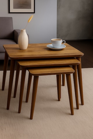 İstanbul 3'lü Zigon Sehpa %100 Mdf Ceviz/urartu