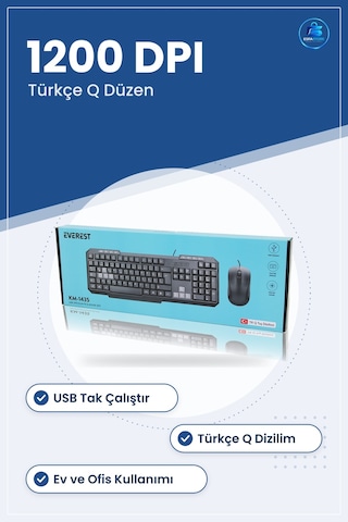 Kablolu Usb Klavye Mouse Seti Türkçe Q Tuş Dizilimli Dpı Ofis Ev Optik