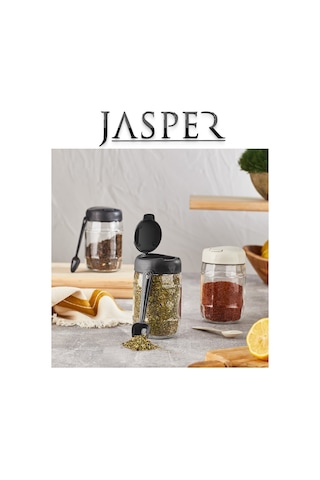 Jasper Jpr-0102 6 Adet 370mm Kaşıklı Açılır Kapaklı Baharatlık Siyah - Beyaz