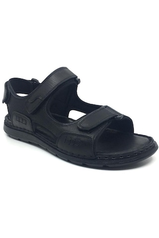 Luis Figo %100 Deri Ortopedik Yazlık Rahat Erkek Ayarlanabilir Sandalet Terlik 39-49 Siyah