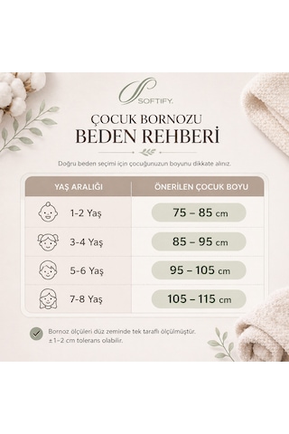 Softify Premium 350 Gsm %100 Pamuk Kapüşonlu Çocuk Bornozu Hızlı Emici Güvenli Kemerli - Puppy Açık Bej