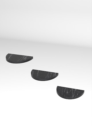Vaveni 3'lü Oval Duvar Rafı Siyah Mermer Arz
